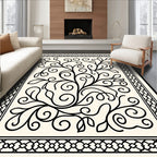 Black Vine Swirl Border Rug