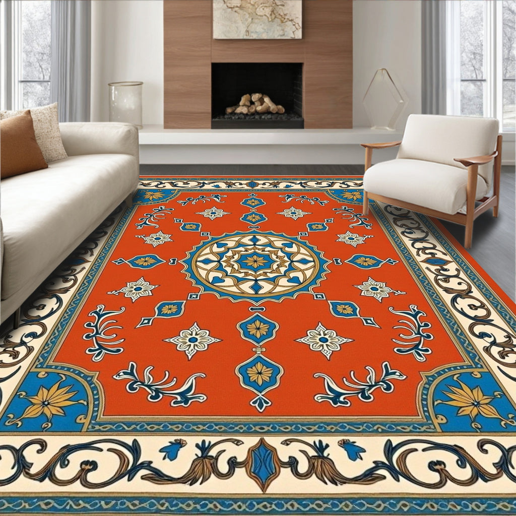 Crimson Blue Golden Medallion Rug