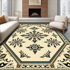 Cream and Black Medallion Motif Rug