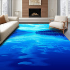 Serene Blue Mountain Lake Reflection Rug