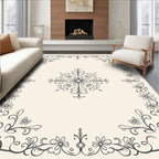 Cream Floral Vine Decorative Border Rug