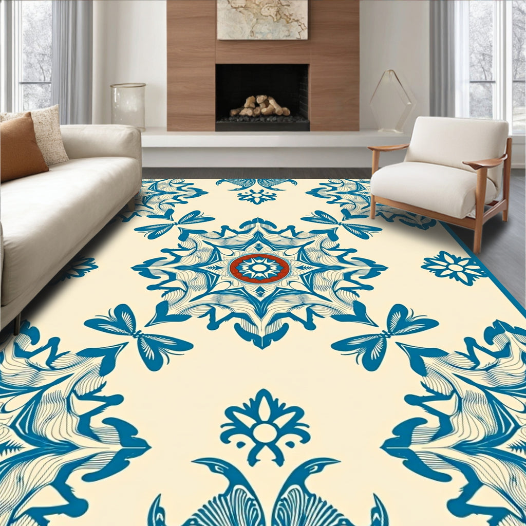 Blue Crimson Floral Medallion Rug