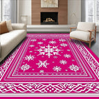 Crimson White Snowflake Winter Border Rug
