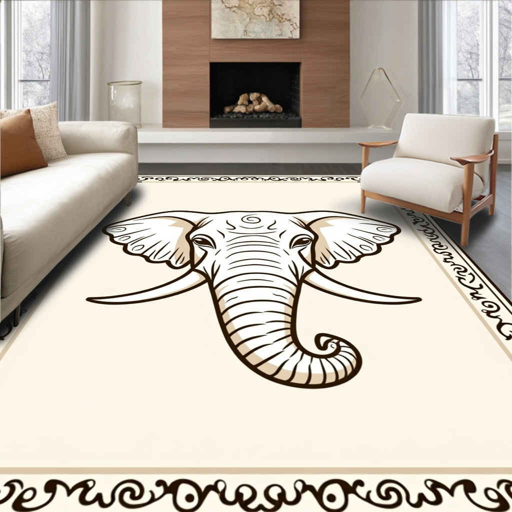 Bold Elephant Head with Ornate Border Rug