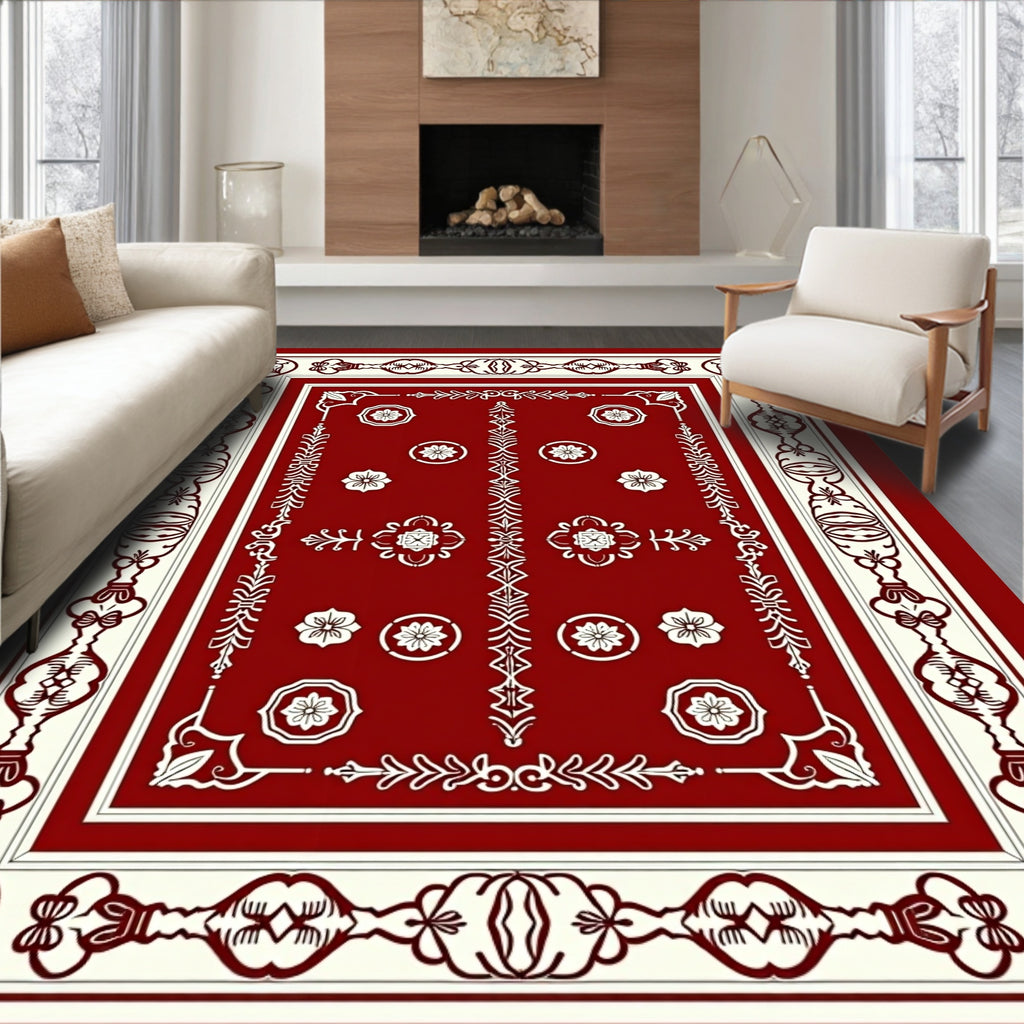 Crimson Ivory Ornate Floral Medallion Rug