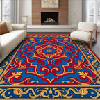 Classic Red Blue Golden Floral Medallion Rug