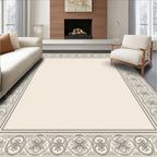 Elegant Ivory Floral Scroll Border Rug