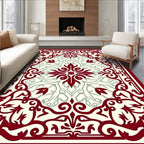 Crimson Cream Swirl Floral Medallion Rug