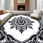 Classic Black Floral Medallion Border Rug