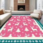 Pink White Reindeer Snowflake Forest Rug