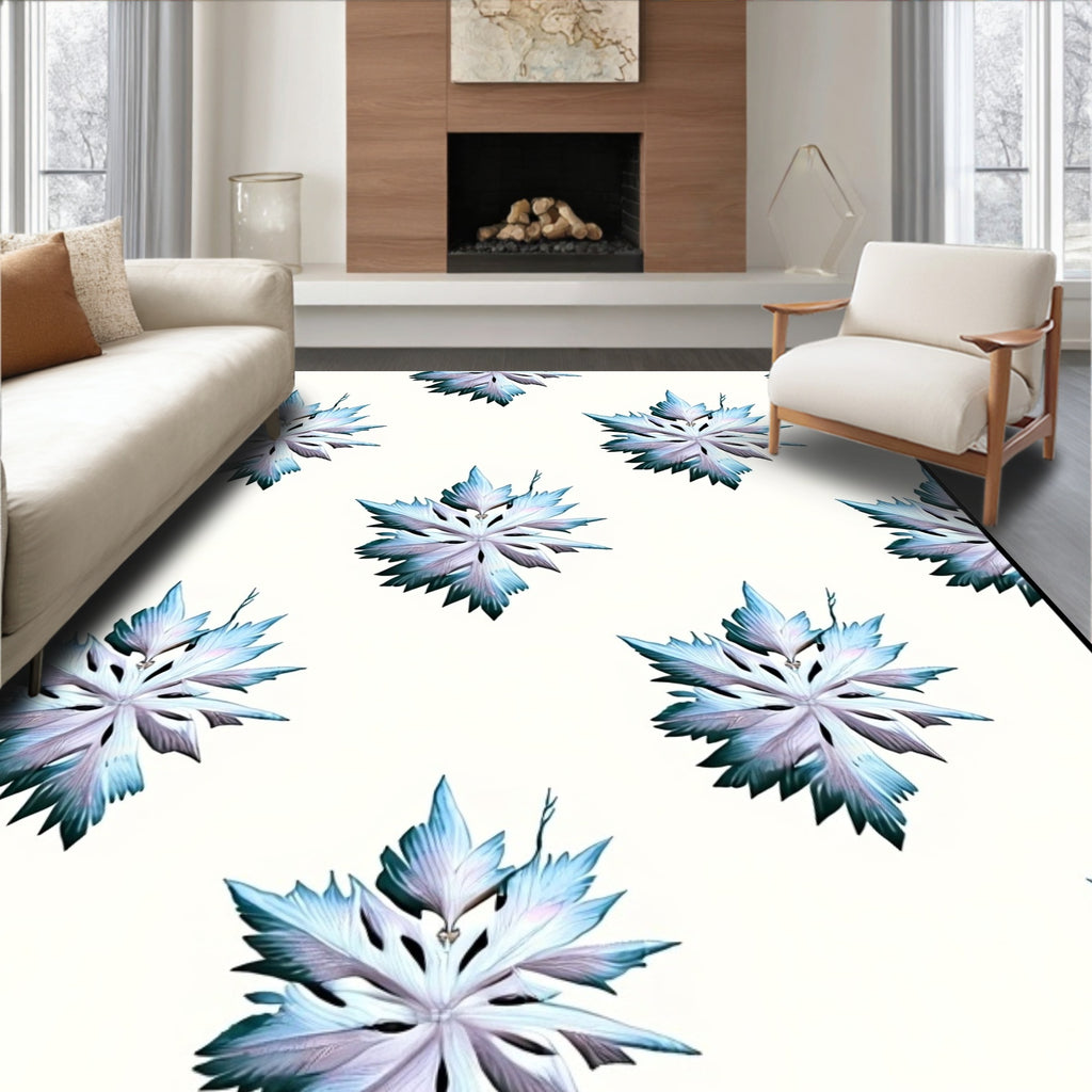 Cool Blue Feathered Starburst Medallion Rug