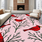 Red Cardinal Birds on Pink Branches Rug