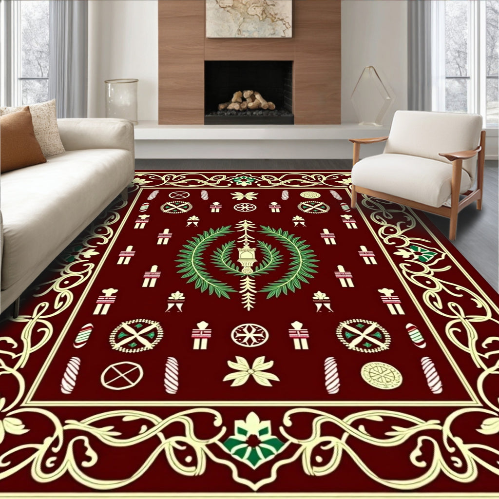 Crimson Laurel Wreath Geometric Rug