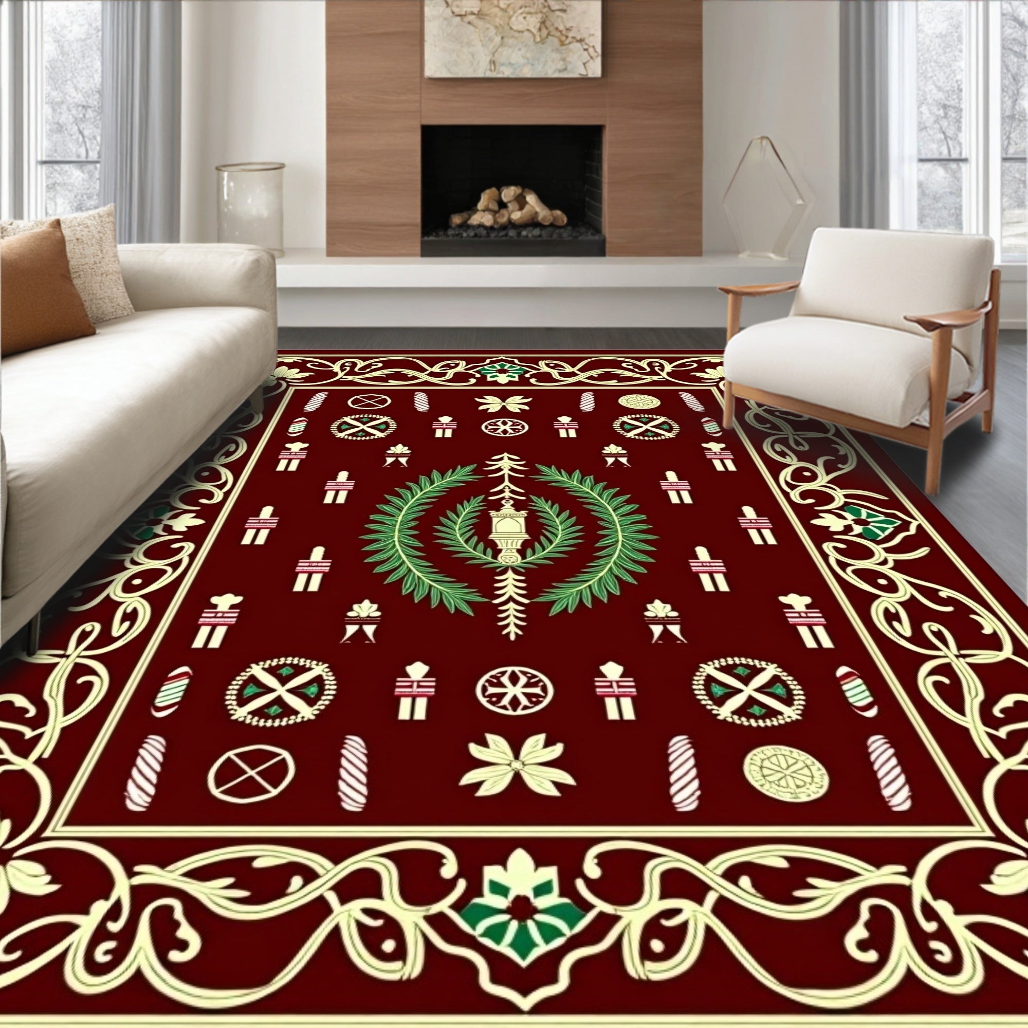 Crimson Laurel Wreath Geometric Rug