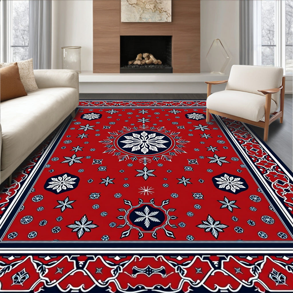 Crimson Navy Starburst Mandala Rug