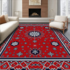Crimson Navy Starburst Mandala Rug