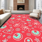 Coral Blue Teal Tropical Floral Whimsical Rug