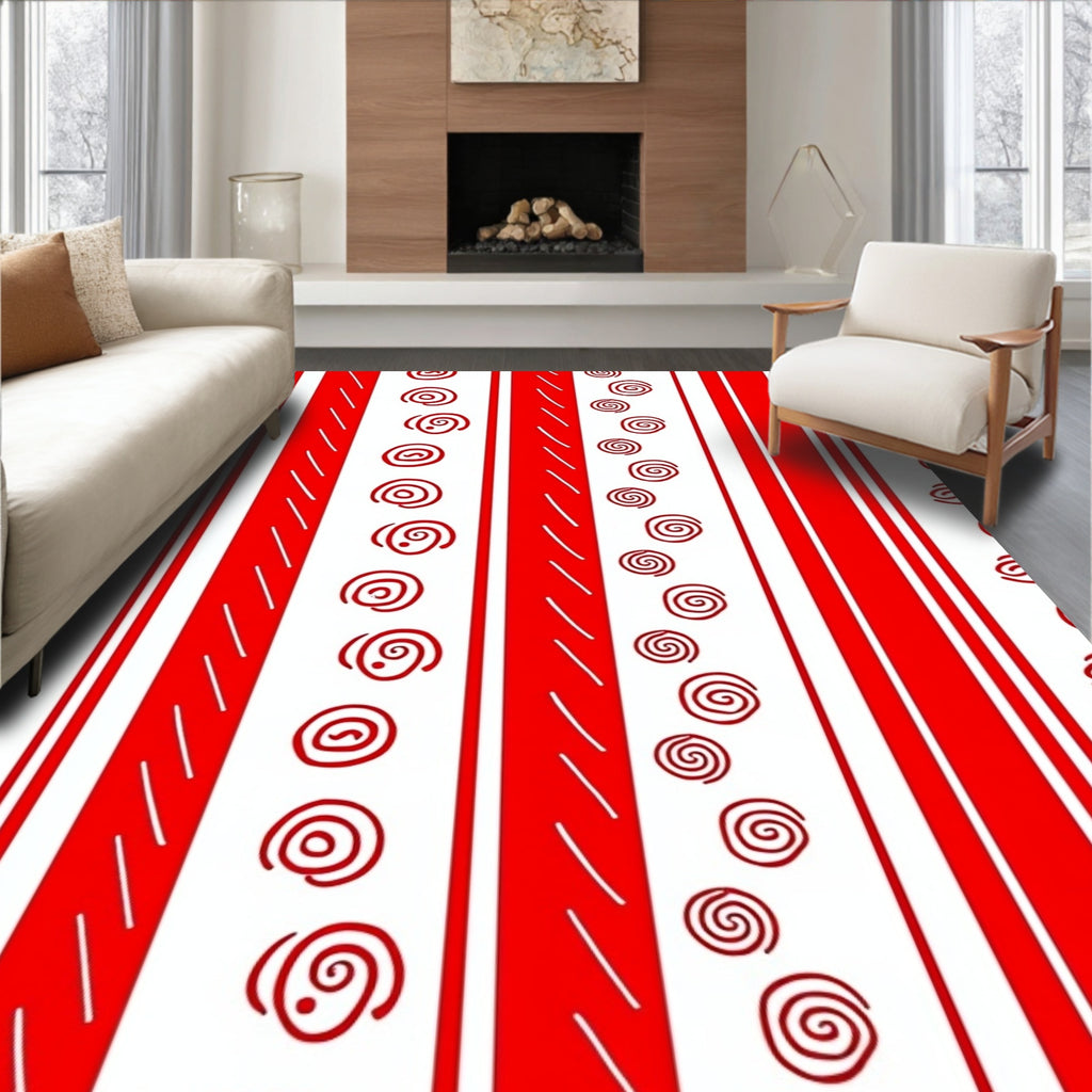 Crimson White Swirl Stripe Rug