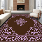 Brown and Pink Ornate Floral Corners Rug