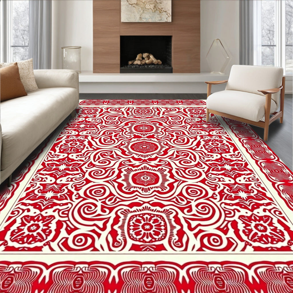Crimson Red Intricate Floral Medallions Rug