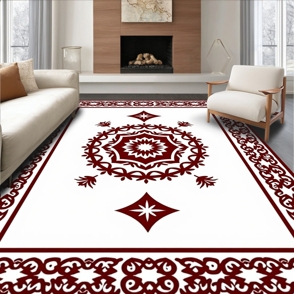 Deep Red Medallion Diamond Border Rug