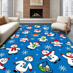Charming Snowmen Blue Winter Snowflakes Rug