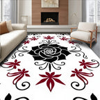 Crimson and Black Floral Medallion Rug