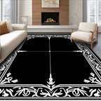 Classic White Floral Scrollwork Border Rug