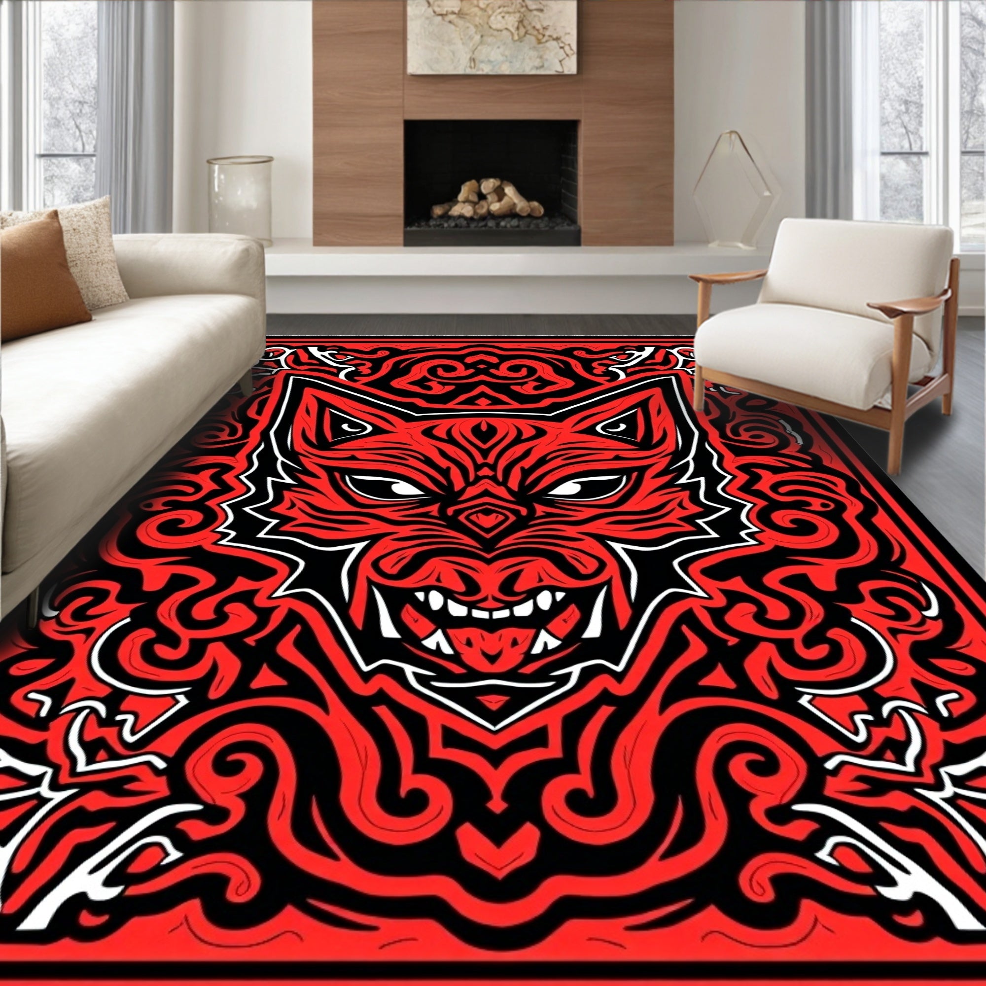 Crimson Red Fierce Beast Swirl Rug