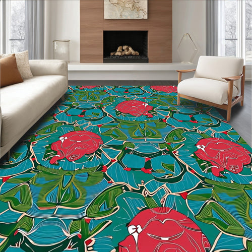 Art Deco Red Abstract Floral Vines Rug
