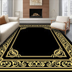 Ornate Gold Scrollwork Border Rug