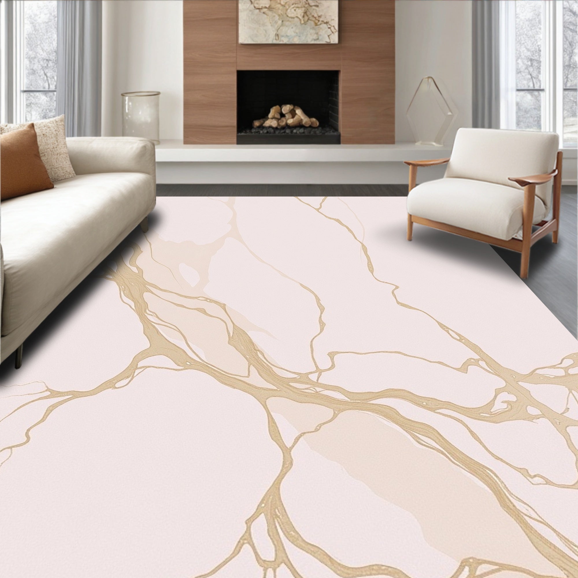 Pale Pink Gold Vein Marble Rug