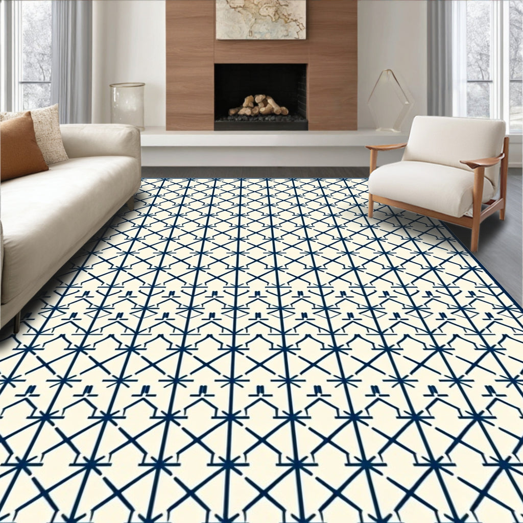 Classic Navy Lattice Geometric Rug