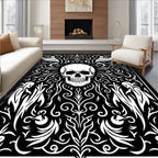 Gothic Skull Figures Swirling Black White Rug