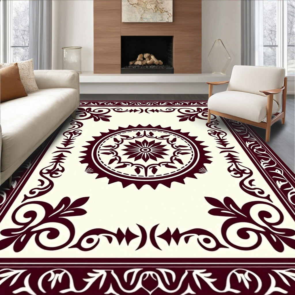 Crimson Sunburst Centerpiece Ornate Rug