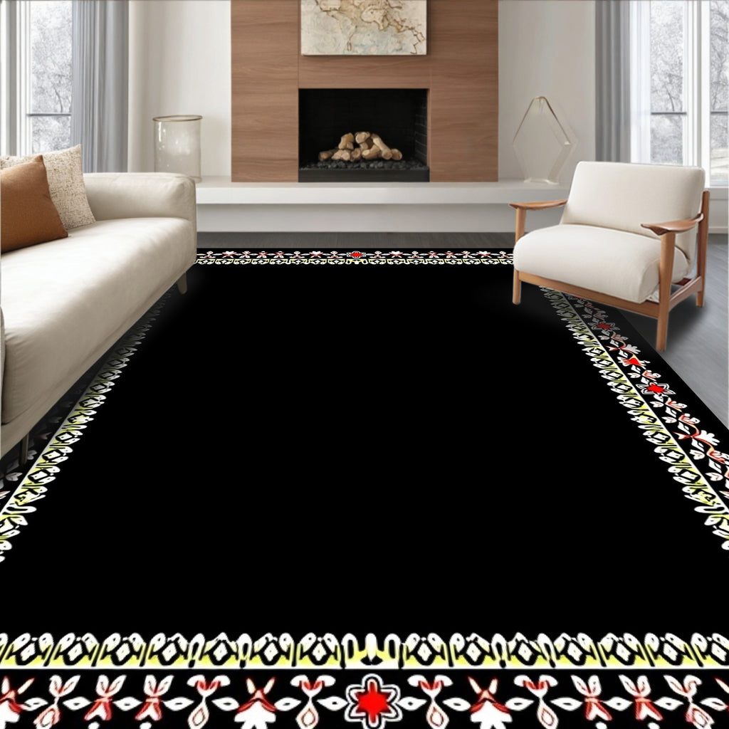Vibrant Floral Border Red White Accents Rug