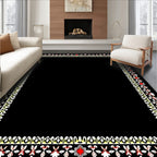 Vibrant Floral Border Red White Accents Rug