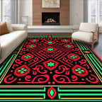 Bold Red Green Black Geometric Medallions Rug