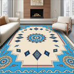Turquoise Blue Medallion Diamond Arrangement Rug