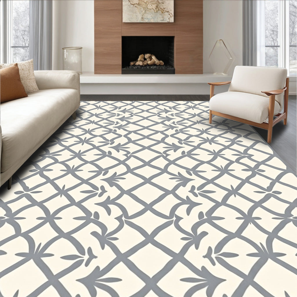Gray Lattice Floral Harmony Rug