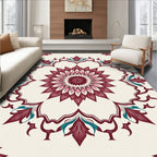 Deep Burgundy Floral Medallion Lattice Rug
