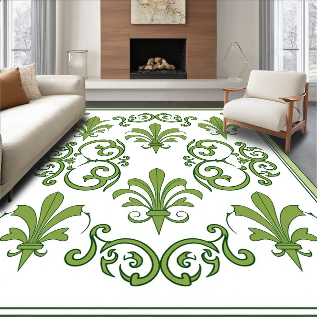 Green Fleur De Lis Scrollwork Harmony Rug