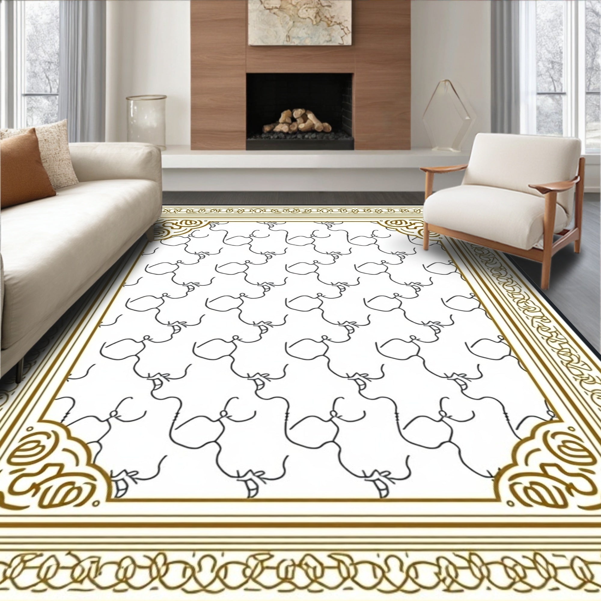 Modern Gold Abstract Face Repeat Rug