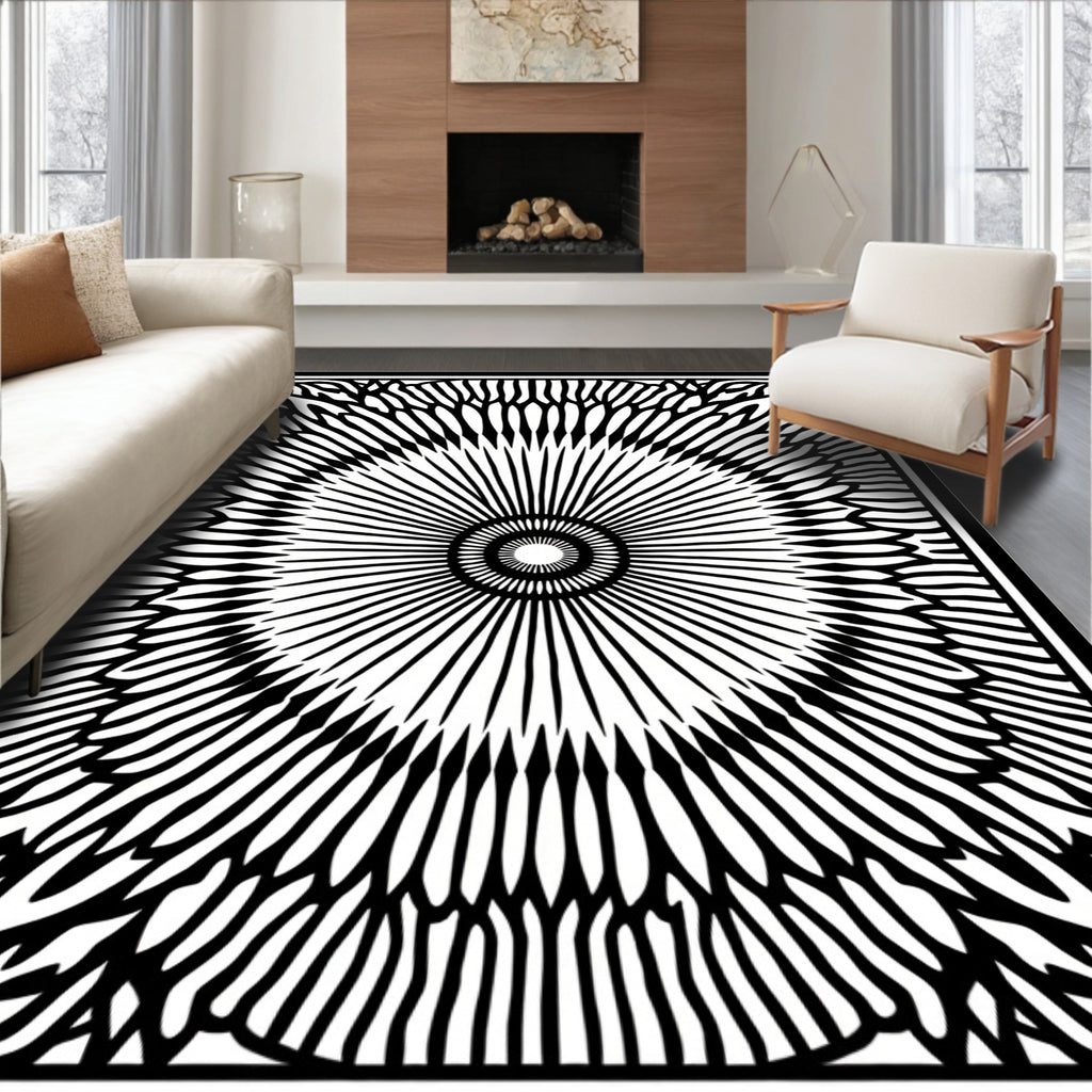Black White Radial Sunburst Rug