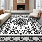 Classic Black White Intricate Mandala Rug