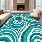 Teal Green White Swirling Wave Rug