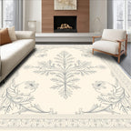 Cream Dark Blue Art Nouveau Floral Vine Rug