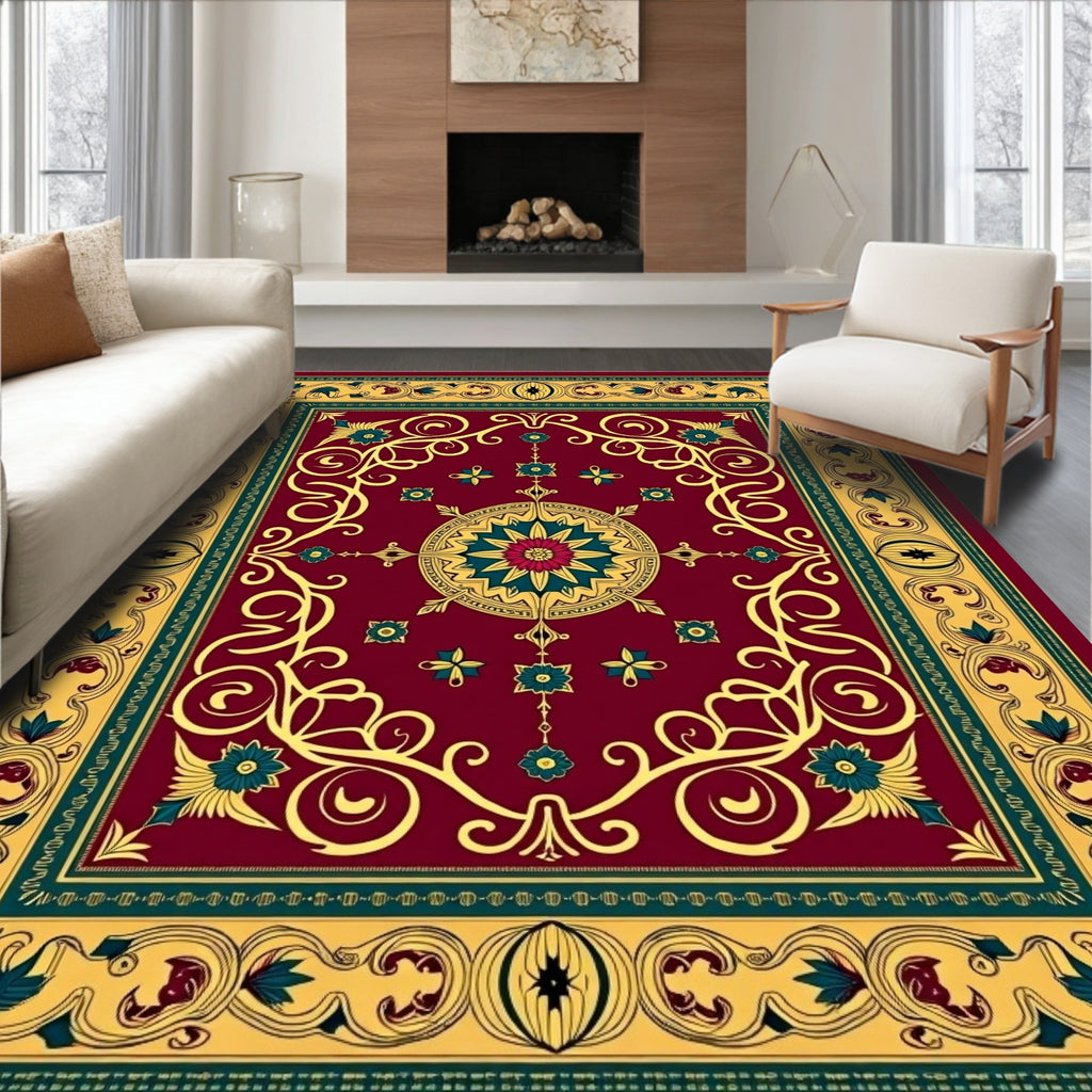 Rich Maroon Floral Medallion Heritage Rug