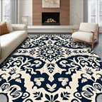 Cream Indigo Floral Medallion Ornament Rug