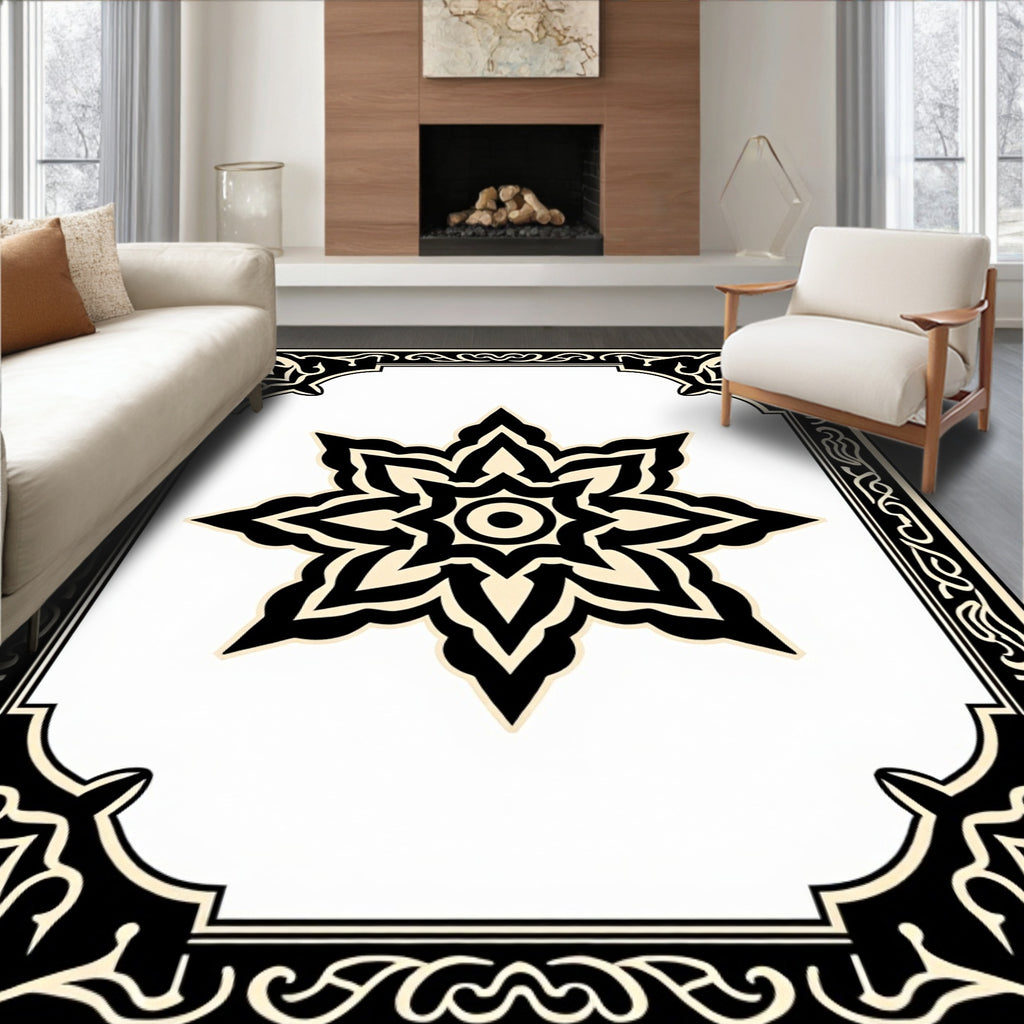 Black and Cream Starburst Medallion Rug